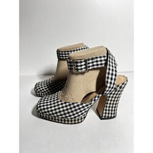 Zara EUC Black Gingham Ankle Wrap Strap 4" Heel Square Toe Shoe Size 38 7.5 US